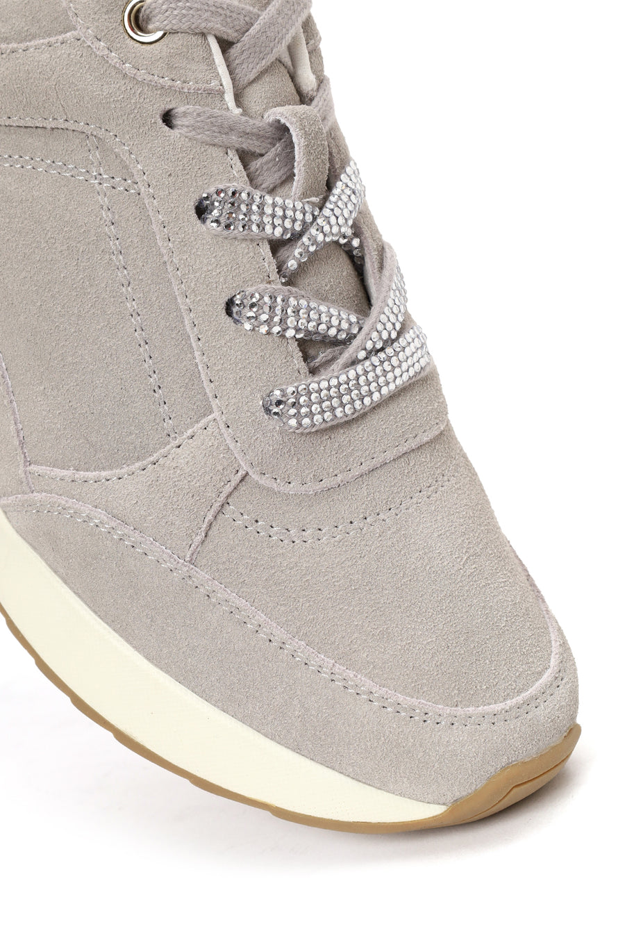 Woman Gray Lace-Up Wedge Heel Suede Shoes