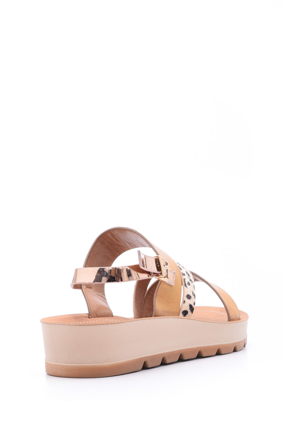 Kadın Gold Leopar Detaylı Sandalet