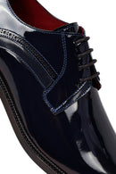 Men's Navy Blue Lace-up Patent Leather Classic Shoes | Derimod
