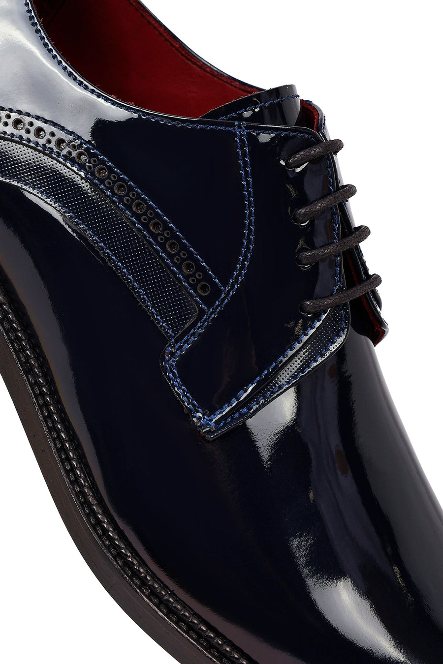 Men's Navy Blue Lace-up Patent Leather Classic Shoes