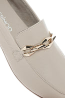 Women's Beige Buckled Leather Masculine Loafer | Derimod