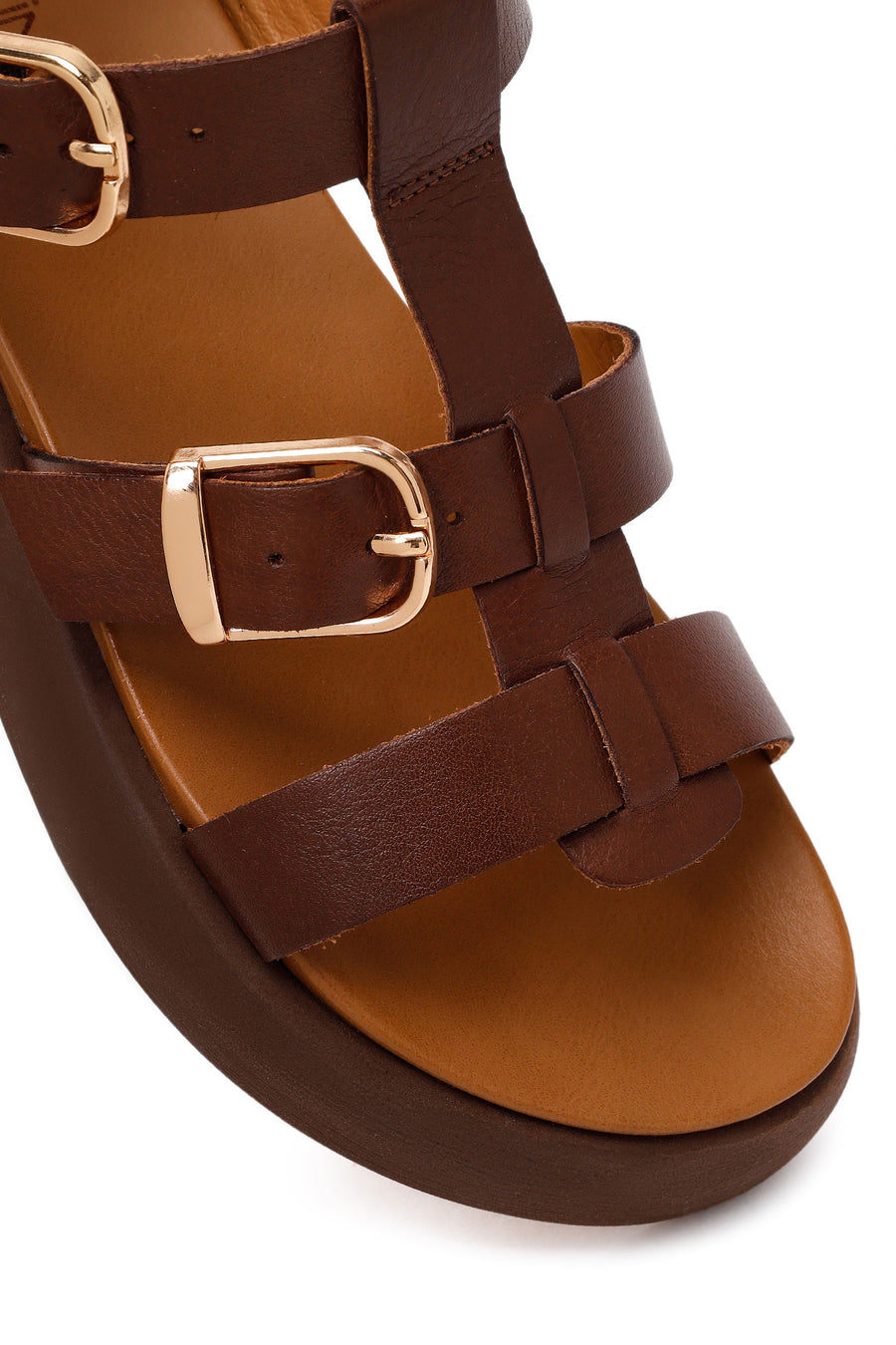 Woman Brown Buckled Thick-Soled Leather Sandal