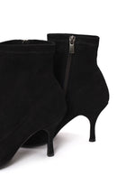 Woman Black Zip Closure Thin-Heeled Suede Boots | Derimod
