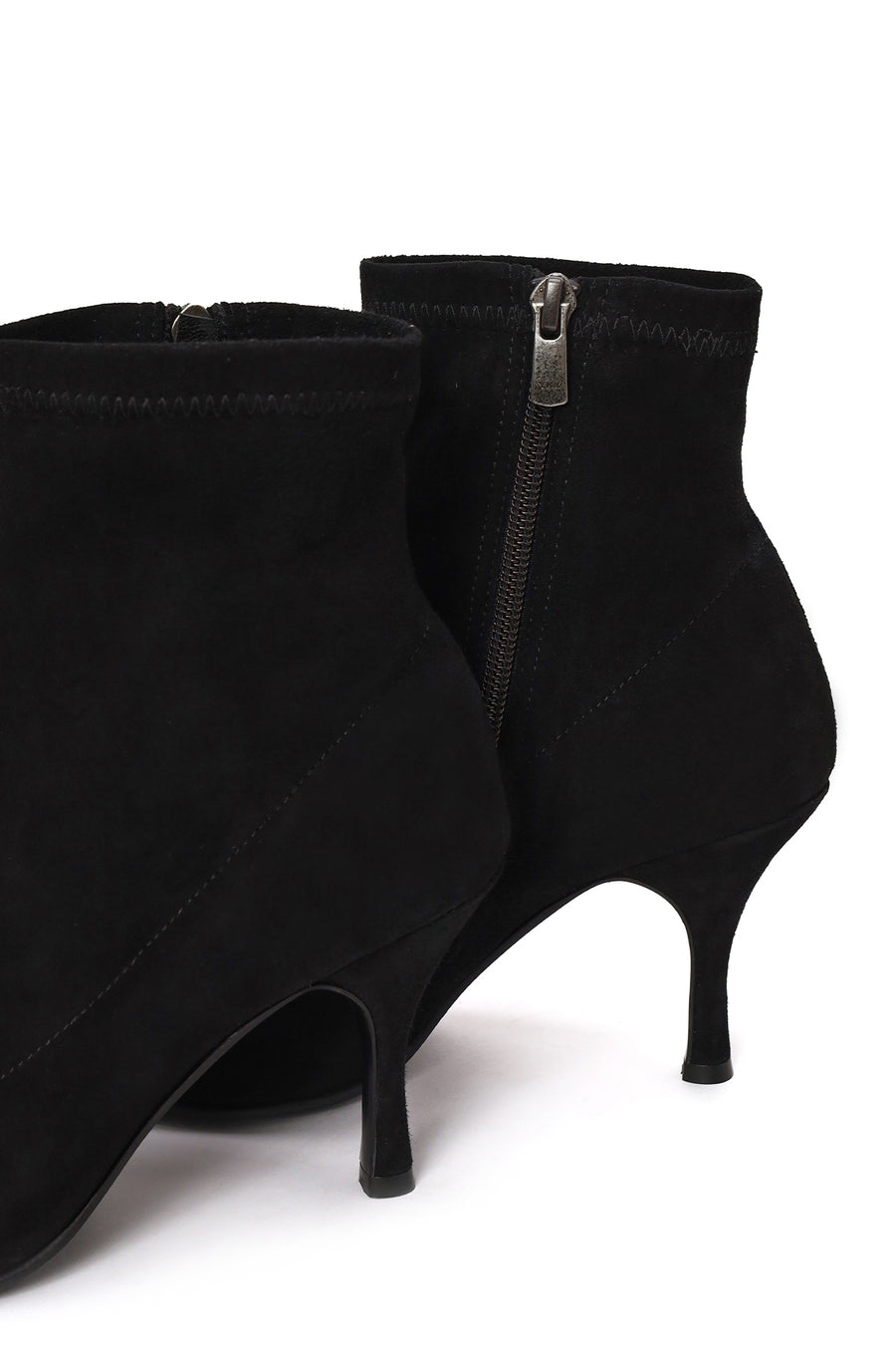 Woman Black Zip Closure Thin-Heeled Suede Boots