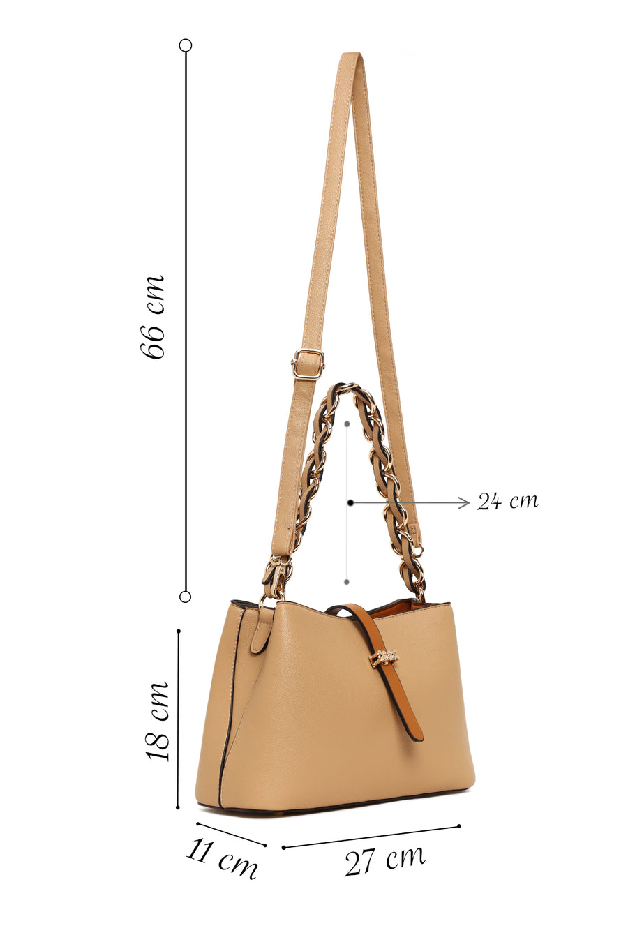 Woman Beige Long-Strap Shoulder Bag