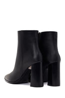 Woman Black Zip Closure Thick-Heeled Leather Boots | Derimod