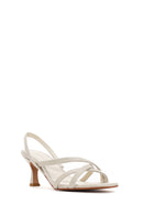 Women's White Strappy Thin Heel Leather Sandals | Derimod