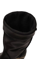 Woman Black Short Thick-Heeled Leather Boots | Derimod