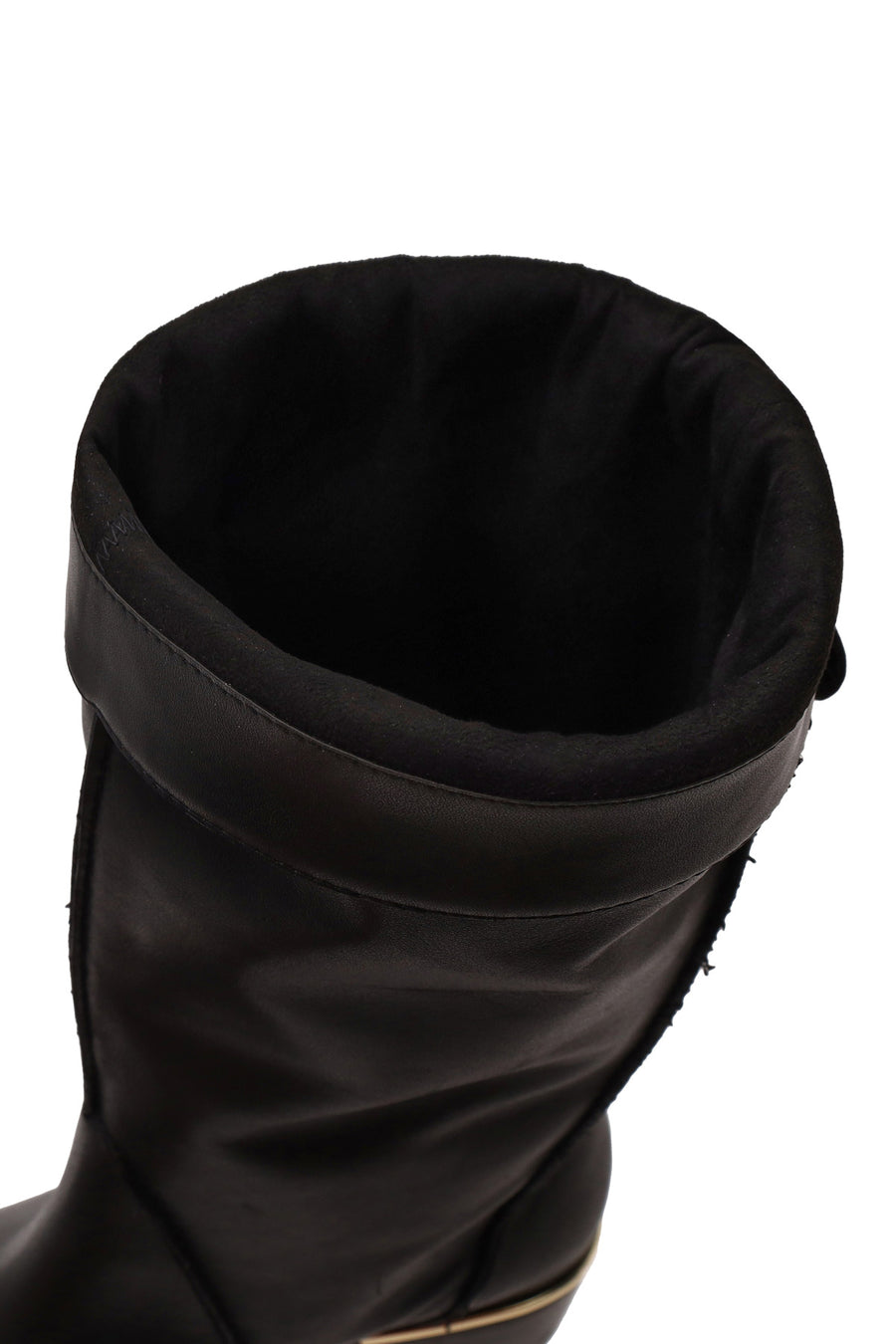 Woman Black Short Thick-Heeled Leather Boots