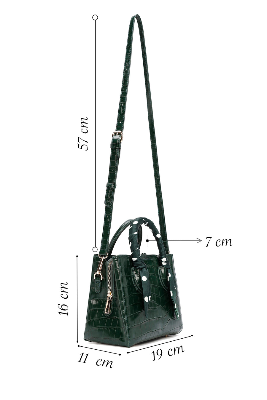 Women's Green Accessory Detailed Long Strap Crocodile Patterned Handbag