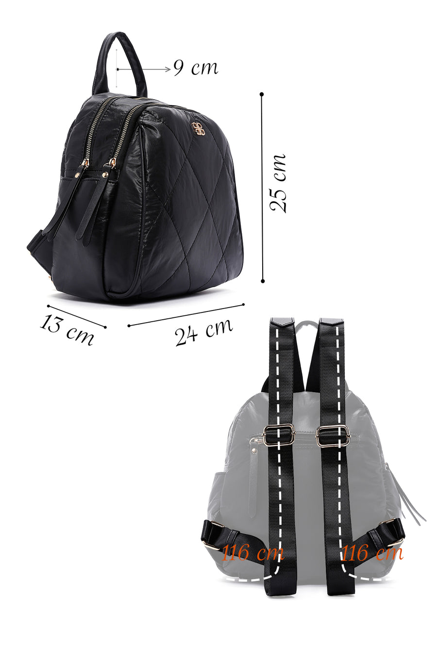 Women's Black Quilted Backpack