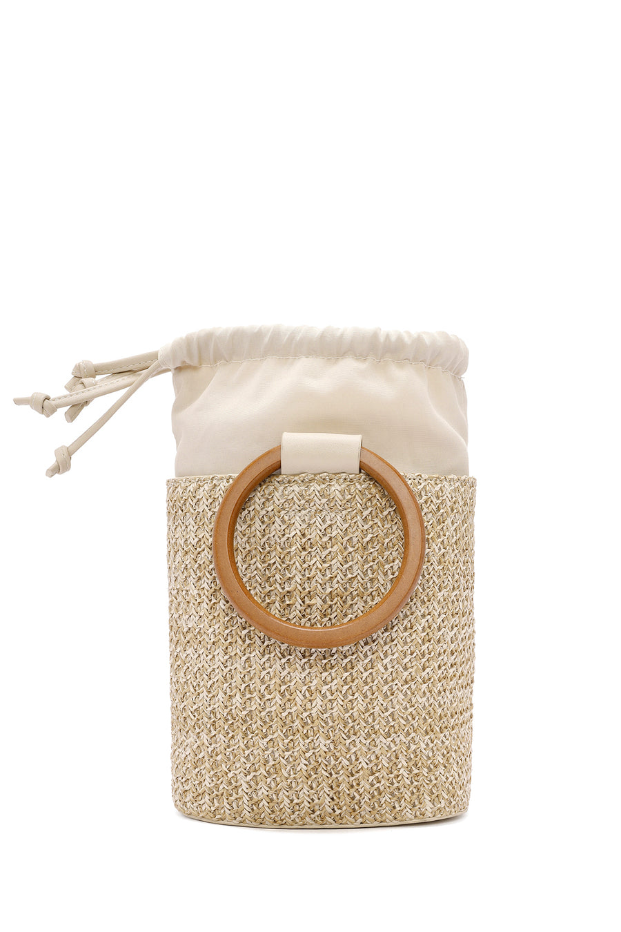 Women's Cream Long Strap Straw Handle Bag