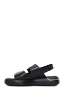 Women's Black Ankle Strap Double Buckle Leather Sandals | Derimod