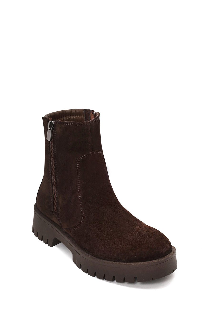 Woman Brown Double Zip Closure Suede Boots