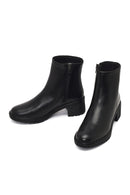 Woman Black Zip Closure Short Thick-Heeled Leather Boots | Derimod