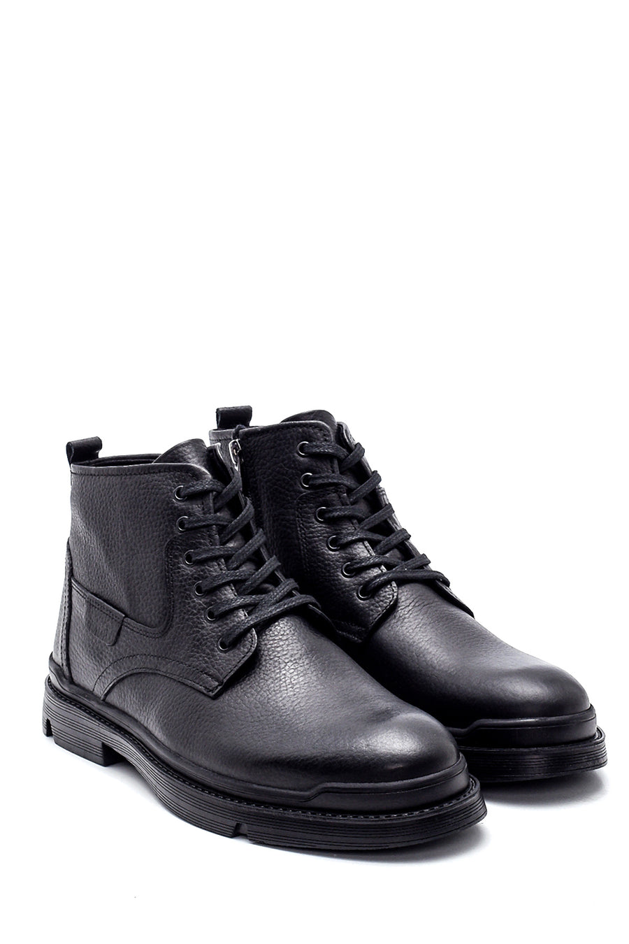 Men's Black Leather Zippered Casual Boots