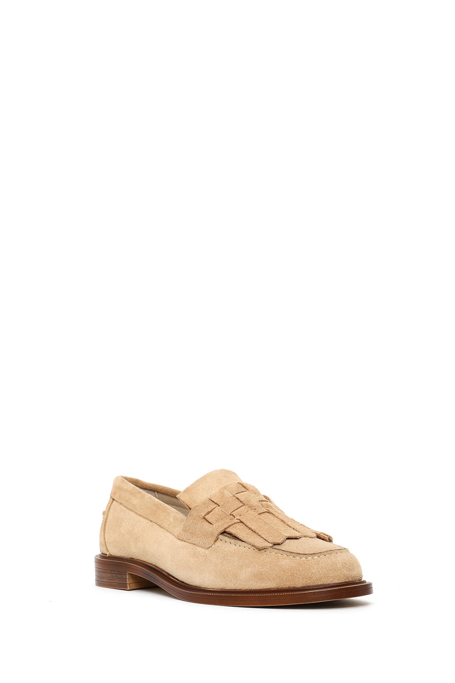 Woman Beige Tasselled Suede Leather Loafers