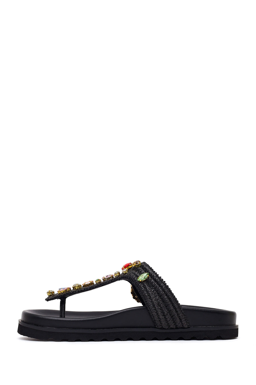 Woman Black Rhinestone Straw Flip-Flops