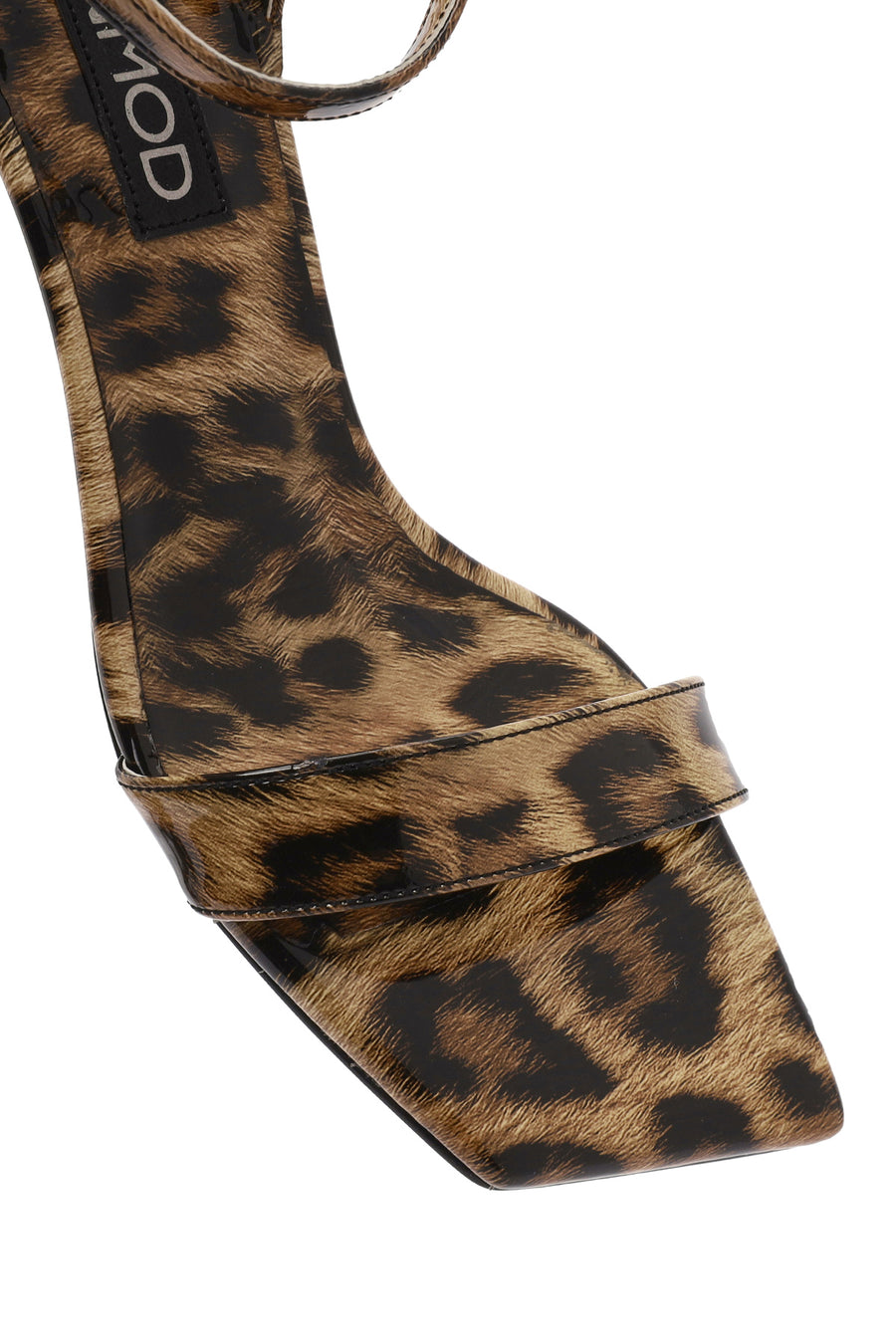 Women's Leopard Ankle Buckle Low Thin Heel Patent Leather Sandals