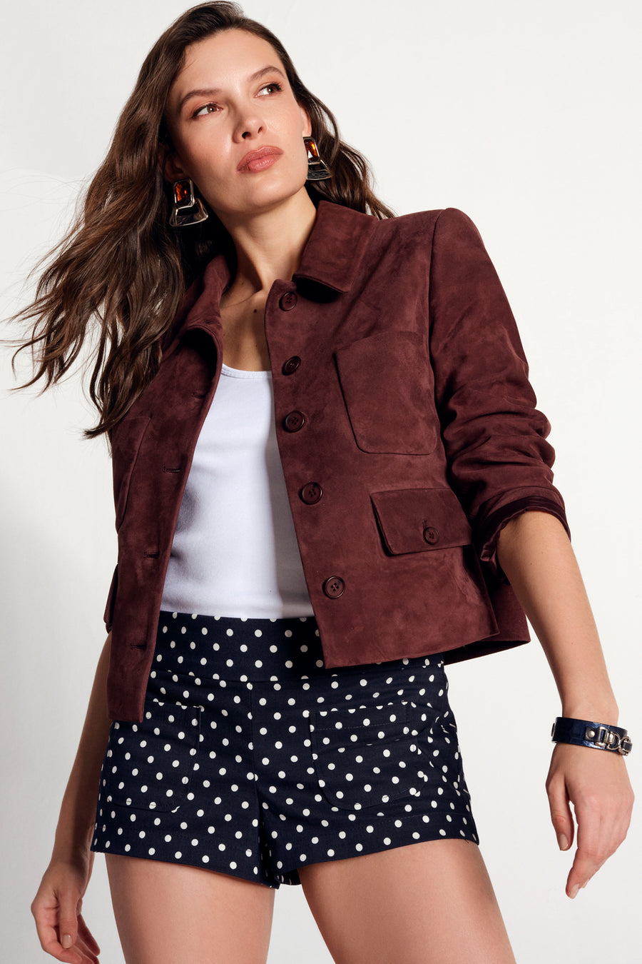 Cassandra Woman Burgundy Slim-Fit Suede Leather Jacket