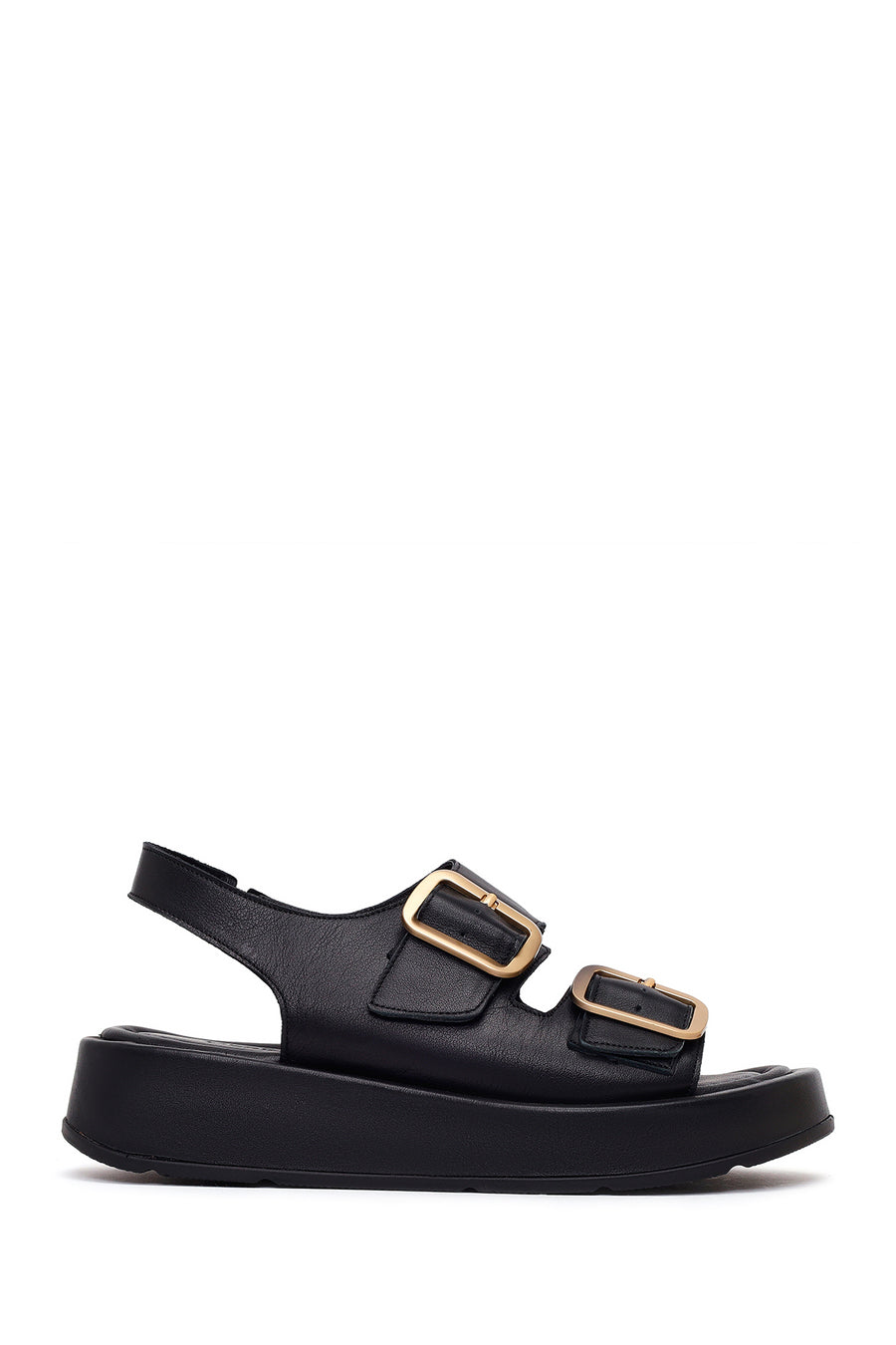 Woman Black Double-Buckle Thick-Soled Leather Comfort Sandals 26SFD342418 | Derimod