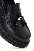 Women's Black Leather Masculine Loafer | Derimod