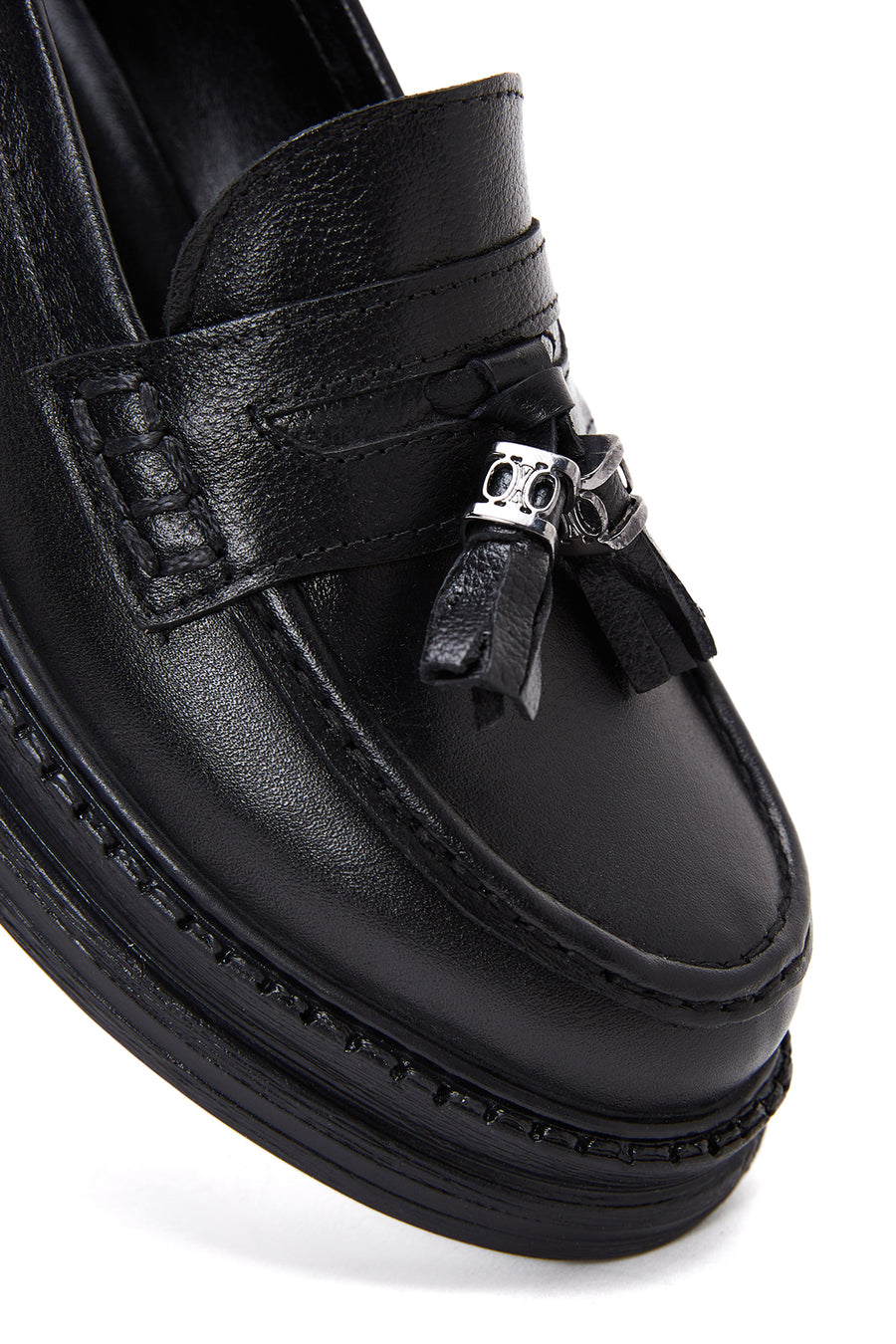 Kadın Siyah Deri Maskülen Loafer