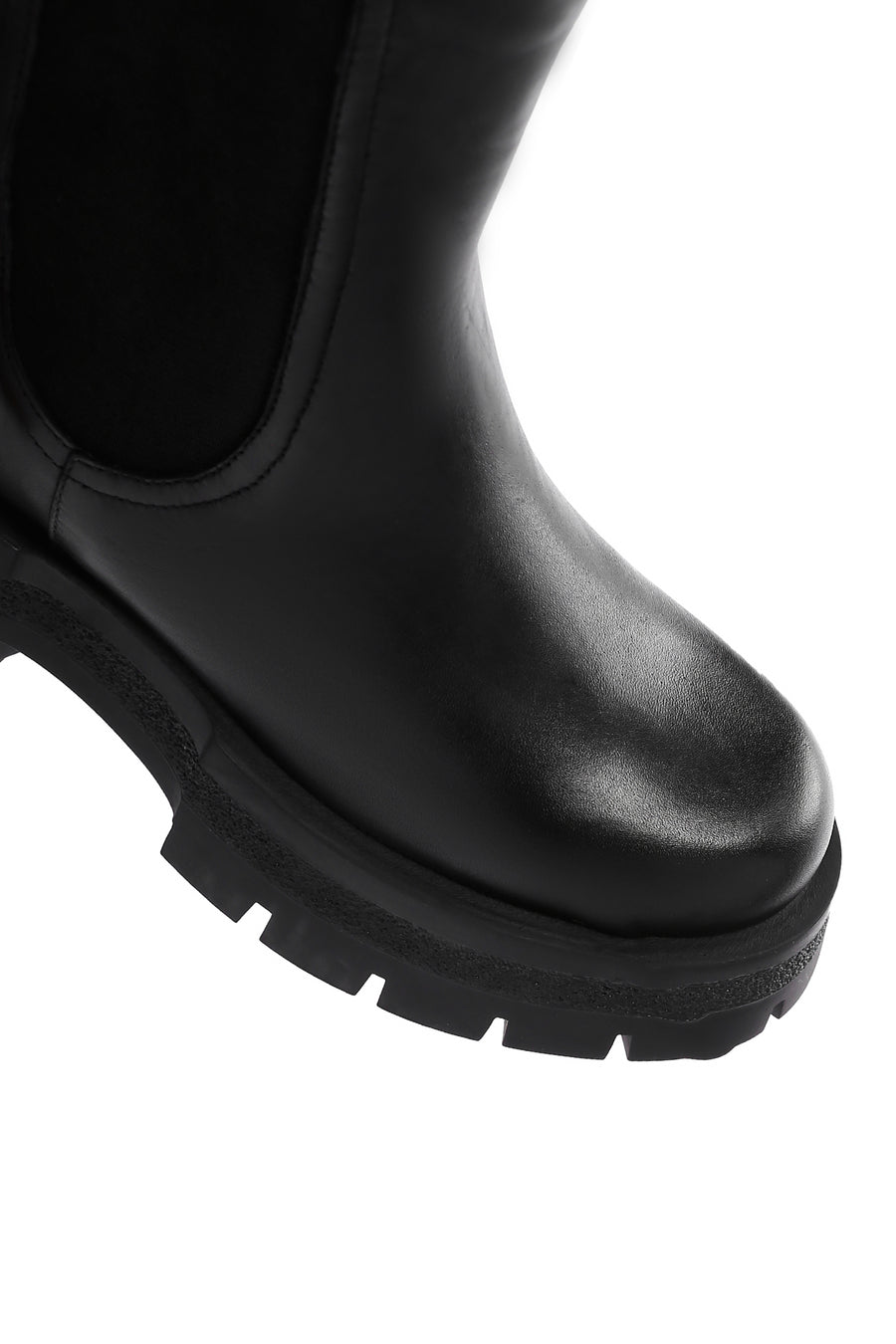 Women's Black Thick Soled Leather Chelsea Boots