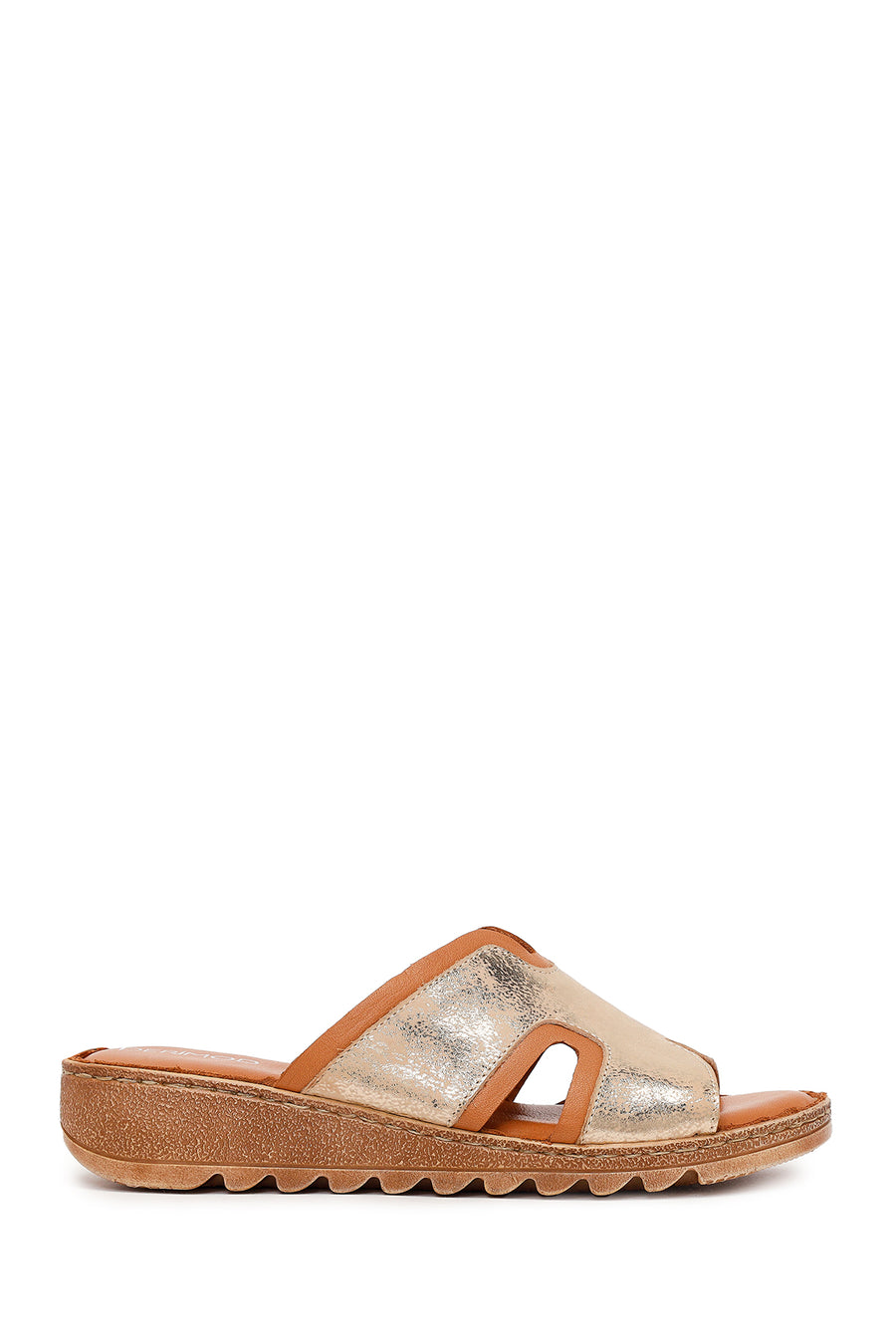 Woman Tan Leather Comfort Slipper 26SFD410614 | Derimod