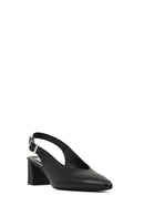 Women's Black Open Back Chunky Heel Leather Shoes | Derimod