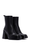 Women's Black Thick Heeled Leather Boots | Derimod