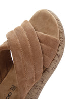 Women's Tan Suede Comfort Slippers | Derimod