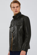 Alvarez Men's Green Vintage Leather Jacket | Derimod