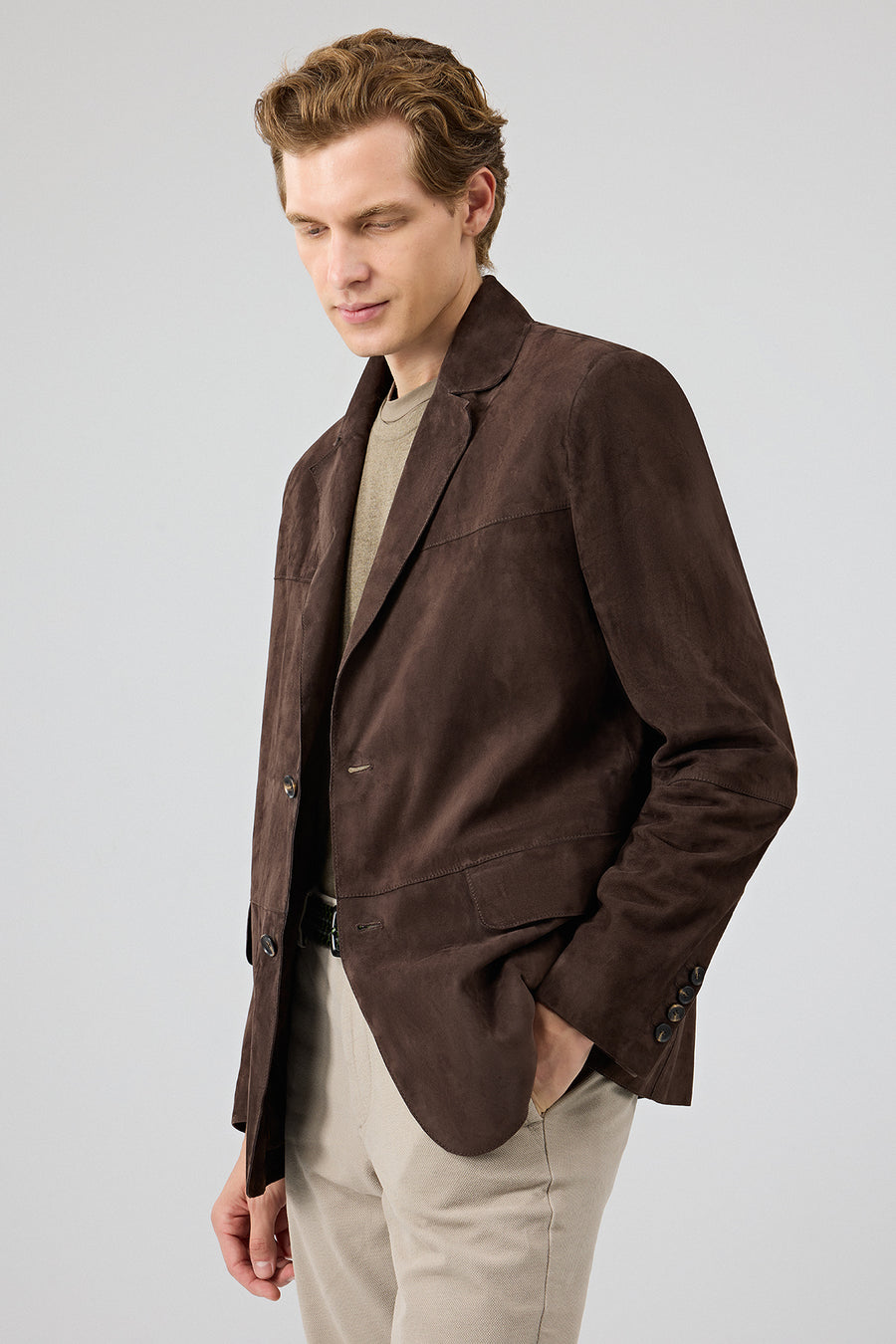 Rodrygo Men's Brown Blazer Suede Leather Jacket