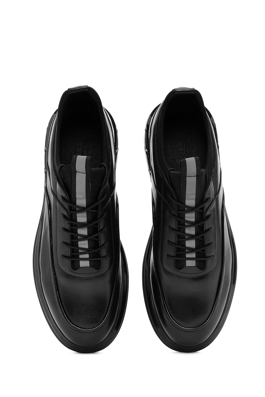 Erkek Siyah Bağcıklı Deri Casual Sneaker
