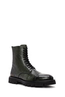 Men's Green Zippered Leather Casual Combat Boots | Derimod