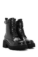 Women's Black Lace-Up Zippered Thick-Soled Leather Boots | Derimod