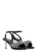 Women's Black Stone Thin Heeled Sandals | Derimod