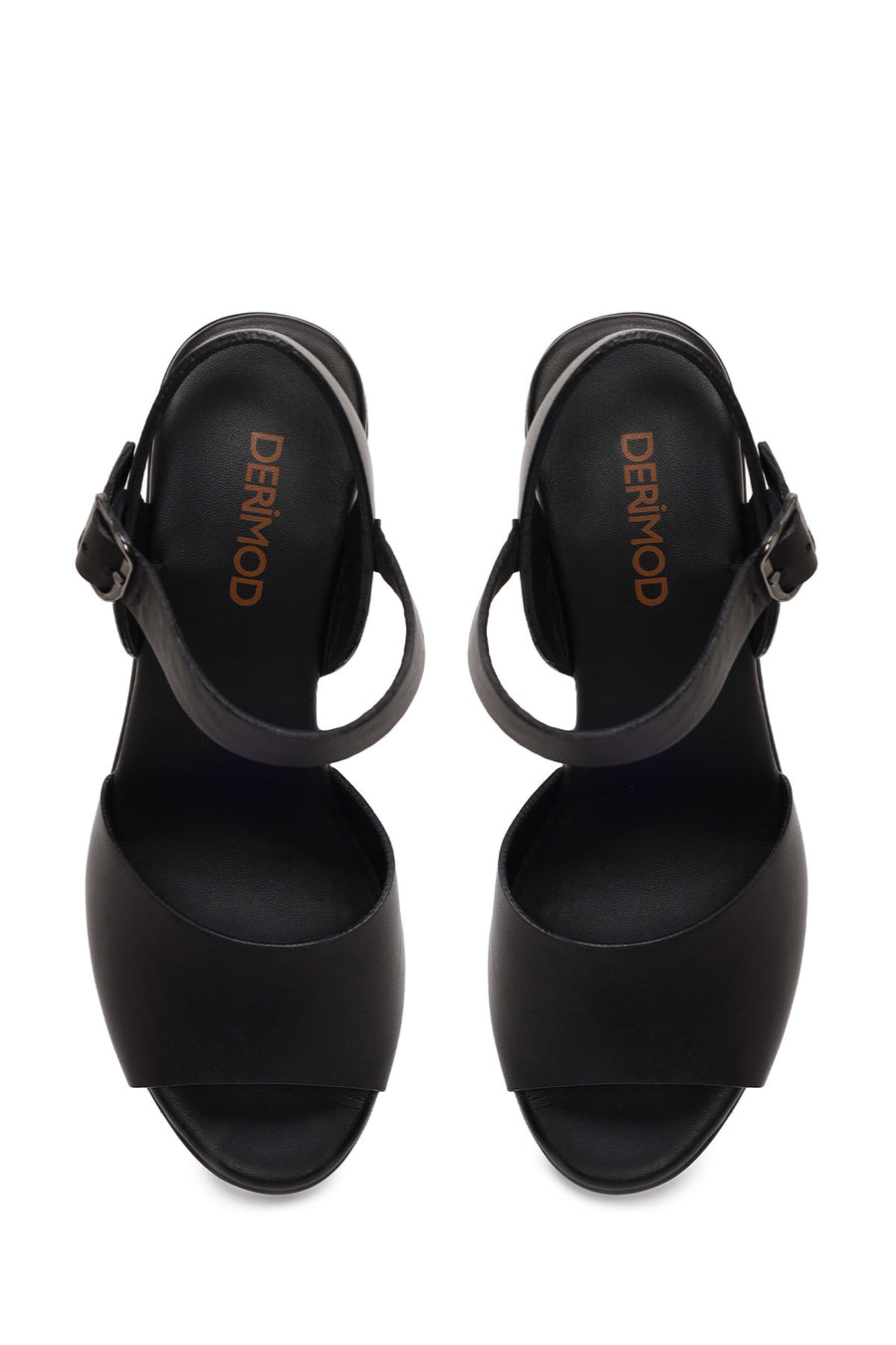 Woman Black Ankle-Buckle Wedge-Heel Leather Sandal