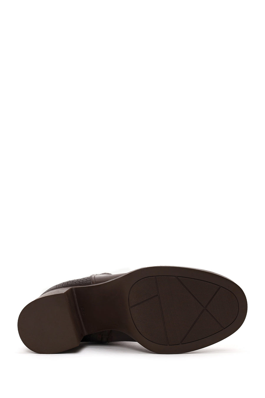Woman Brown Zip Closure Croc Patterned Platform Chunky Heeled Leather Boots