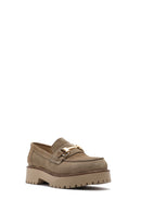 Women's Beige Thick-Soled Accessory Suede Leather Masculine Loafer | Derimod