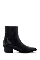 Women's Black Leather Heeled Cowboy Boots | Derimod