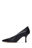 Women's Black Leather Thin Heeled Shoes | Derimod