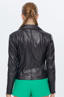 Olivia Women's Black Stretch-Fit Leather Jacket | Derimod