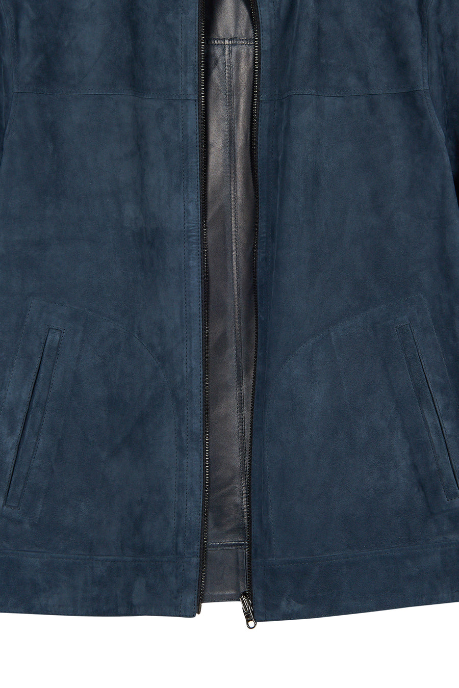 Clint Male Navy Mandarin Collar Reversible Suede Leather Jacket