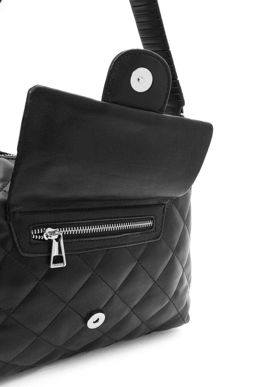 Women's Black Long Strap Quilted Patterned Shoulder Bag
