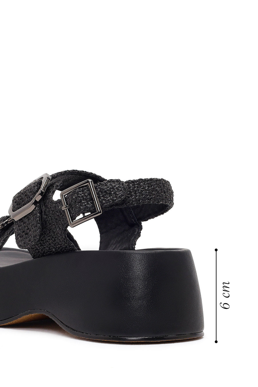 Women's Black Double Buckle Thick-Soled Braided Sandals
