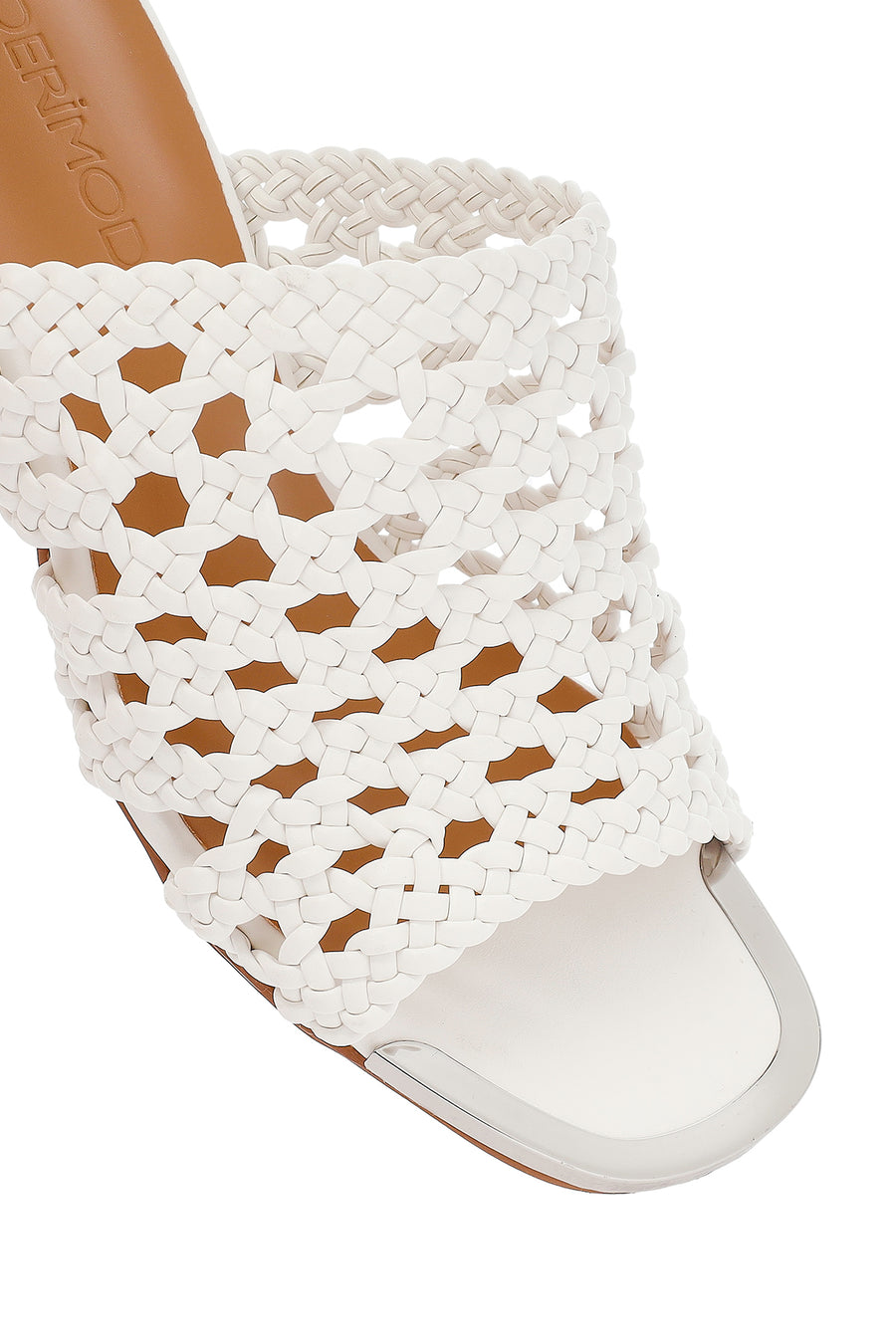 Women's White Knitted Short Thick Heeled Slippers