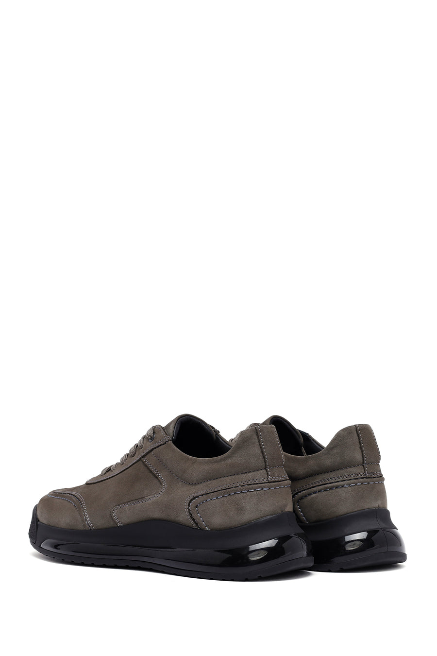 Male Gray Lace-up Nubuck Leather Sneaker