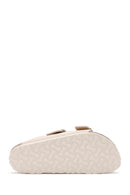 Birkenstock Women's Beige Arizona Bf Double Buckle Slippers | Derimod